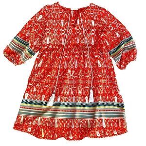 Emetla Orange and White Abstract Pattern Dress